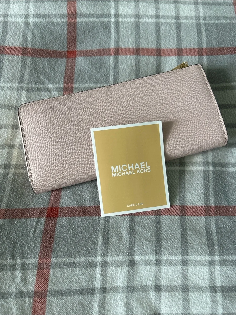 Michael Kors Pale Pink Saffiano Zip Wallet with Gold Logo